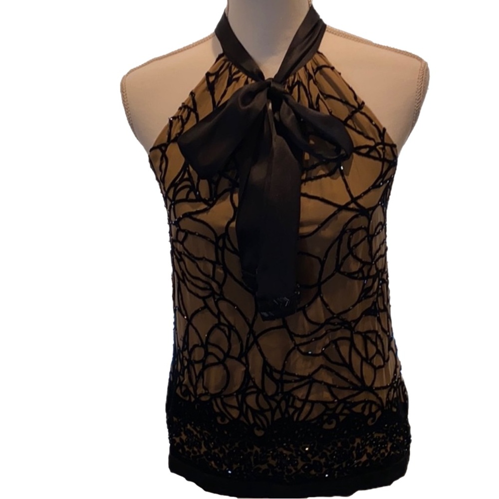 Shoulder baring beaded Hale Bob size XS